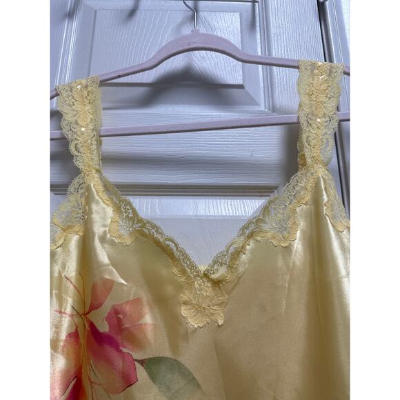 Y2K Valerie Stevens Satin Lace Trim Butter Yellow Floral Intimate Tank Size L - Picture 4 of 7